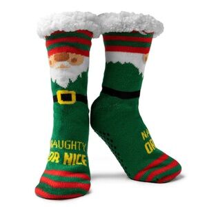 Sherpa Santa Mistletoe Slipper Socks - Naughty or Nice - Womens * OSFM * NEW